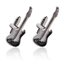 Black Brass Enamel Cufflinks, for Apparel Accessories, Guitar, Black, 33x11mm