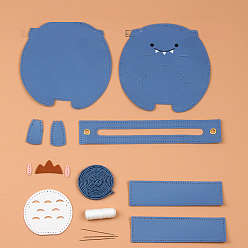 Royal Blue DIY Dinosaur Purse Making Kits, Including PU Fabric, Bag Handles, Zipper, Needle and Wire, Royal Blue, 20x18x5cm