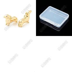Plaqué 18K Or Véritable 12 breloques en laiton, sans cadmium et sans nickel et sans plomb, charmes de chien, réel 18 k plaqué or, 10x4x16mm, Trou: 1.4mm
