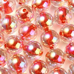 Red UV Plating Transparent Rainbow Iridescent Acrylic Beads, Round, Red, 16x15.5mm, Hole: 3mm