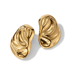 Настоящее золото 18K 304 из нержавеющей стали серьги, текстурированные самородки, реальный 18 k позолоченный, 33x22 мм
