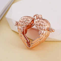 Rose Gold Brass Bead Cage Pendants, Heart Wing Hollow Charms, Rose Gold, 27x27mm