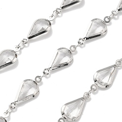 Гейнсборо Латунные стеклянные каплевидные звенья цепи, с катушкой, долговечный, пайки, без свинца и без кадмия, стойки покрытие, платина, светло-серые, 16.5x7x2.5 мм