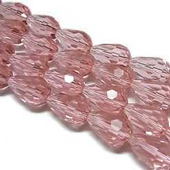 Indian Red Glass Beads Strands, Faceted, Drop, Indian Red, 12x8mm, Hole: 1mm, about 56~58pcs/strand, 25~27 inch