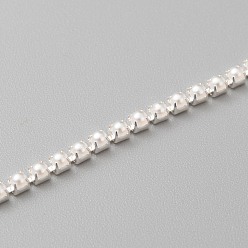 Silver Brass Cup Chains, with ABS Plastic Imitation Pearl, with Spool, Wedding Dress Decorative Chains, Silver, 2x2mm, 10m/roll