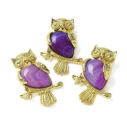 Полосатый Агат Подвески из натурального фиолетового полосатого агата (окрашенного и нагретого), латунные совьи амулеты, золотые, стойки покрытие, без кадмия и без свинца, 36.5x26.5x7.5 мм, отверстие : 6.5x4.5 мм