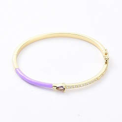 Dark Orchid Enamel Teardrop Hinged Bangle with Cubic Zirconia, Golden Brass Jewelry, Dark Orchid, Inner Diameter: 2x2-3/8 inch(5.05x5.9cm)