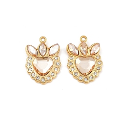 Светло-Персиковый 304 подвески из нержавеющей стали, сердце, со стразами, реальный 18 k позолоченный, вакуумное покрытие pvd, светлый персик, 21x15x3.5 мм, отверстие : 1.2 мм