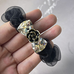 2# black bow tie design High Elasticity Rhinestone Camellia Hair Tie for Fashionable Ponytail Hairstyles