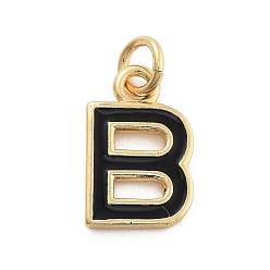 Letter B Стойки обшивки латунные подвески, с эмалью и кольцом для прыжков, без кадмия и без свинца, долговечный, реальный 18 k позолоченный, буквы, В письме, 11x12x1 мм, отверстие : 2.5 мм