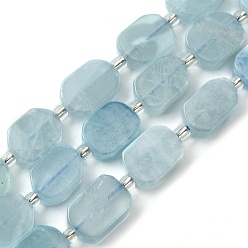 Aquamarine Natural Aquamarine Beads Strands, with Seed Beads, Rectangle, 11.5~12.5x7.5~10x5~6.5mm, Hole: 0.8~0.9mm, about 13pcs/strand, 7.68~8.07 inch(19.5~20.5cm)