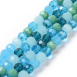 Deep Sky Blue Glass Beads Strands, Faceted(32 Facets), Round, Deep Sky Blue, 5.5mm, Hole: 1mm, about 95pcs/strand, 20.47''(52cm)