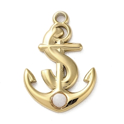 White Jade Vacuum Plating 316 Stainless Steel Pendants, with Natural White Jade, Anchor, Real 18K Gold Plated, 23x15.5x3mm, Hole: 1.8mm