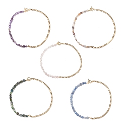 Mixed Stone Mixed Natural Gemstone Beaded Necklaces, 304 Stainless Steel Cuban Chains Choker Necklace with Toggle Clasps for Women, 16~16-1/8 inch(40.6~41cm)