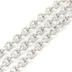 Platinum Iron Cable Chains, Long-Lasting Plated, Unwelded, with Spool, Stainless Steel Color, 8x6x1.5mm