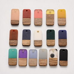 Mixed Color Resin & Walnut Wood Pendants, Waxed, Rectangle, Mixed Color, 20.5x10x3~4mm, Hole: 2mm