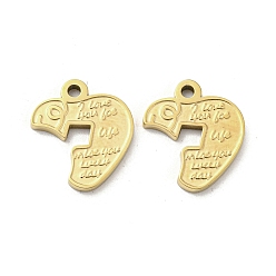Real 14K Gold Plated 304 Stainless Steel Charms, Apple with Word Charms, Real 14K Gold Plated, 14x12x1.5mm, Hole: 1.5mm