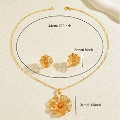 Настоящее золото 18K Комплекты из винтажных латунных серег-гвоздиков и ожерелий с подвесками в виде цветов для женщин, реальный 18 k позолоченный, ожерелья: 17.32 дюйм (44 см)