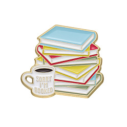 Colorful Alloy Enamel Pins, Book & Coffee Brooch, Colorful, 30x27mm