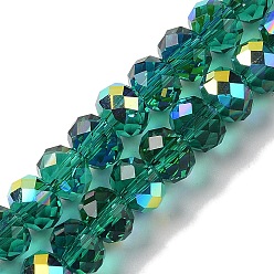 Teal AB Color Plated Transparent Electroplate Beads Strands, Faceted, Round, Teal, 7.5x6mm, Hole: 1mm, about 80~83pcs/strand, 18.31~19.88''(46.5~50.5cm)