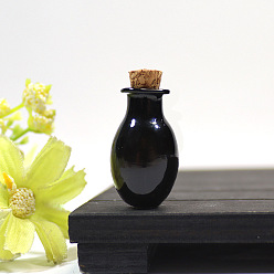 Black Glass Bead Containers, Wishing Bottle with Cork, Black, 1.5x2.7cm