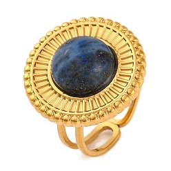 Ляпис-Лазурь Плоские круглые перстни из натурального лазурита, золотистый тон 304 манжеты из нержавеющей стали для женщин, внутренний диаметр: 17 мм