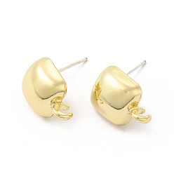 Light Gold Alloy Square Stud Earring Findings, with Vertical Loop and 304 Stainless Steel Pins, Cadmium Free & Lead Free, Light Gold, 14x10.5mm, Hole: 2mm, Pin: 0.7mm