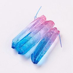 Colorful Natural Quartz Crystal Pointed Pendants, Dyed, Colorful, 26~50x5~10x5~10mm, Hole: 1mm, 3pcs/set