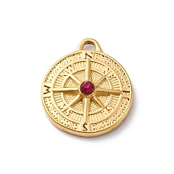 Аметист 304 из нержавеющей стали горный хрусталь подвески, ионное покрытие (ip), реальный 14 k позолоченный, плоский круглый с подвеской в виде компаса, аметист, 18.5x16x4 мм, отверстие : 1.5 мм