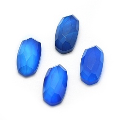 Blue Natural Agate Cabochons, Faceted, Oval, Dyed & Heated, Blue, 13.5~14x6.5~7x3.5~4mm