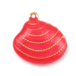 Светло-Вишневый Латунь эмаль подвески, подвески в форме ракушек, стойки покрытие, долговечный, без кадмия и без свинца, реальный 18 k позолоченный, светло-вишневый, 19x20x8 мм, отверстие : 1 мм