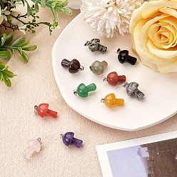 Mixed Color 12 Pieces Gemstone Mushroom Charm Pendant Crystal Mushroom Natural Stone Pendants Mixed Color for Jewelry Necklace Earring Making Crafts, Mixed Color, 22.5x15mm, Hole: 3.5mm
