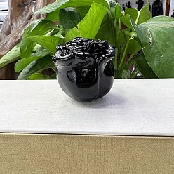 Obsidian Natural Obsidian Carved Healing Rose Figurines, Reiki Energy Stone Display Decorations, 50mm