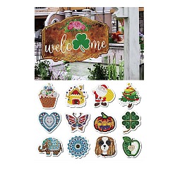 Mixed Shapes DIY Luminous Diamond Painting Halloween Christmas Hanging Door Sign Kits, including PVC Plates, Resin Rhinestones, Soft Magnetic Sticker, Diamond Sticky Pen, Tray Plate, Metal Chain and Glue Clay, Mixed Shapes, 185x290mm