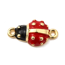 Красный Подвески из латунной эмали, божья коровка ссылки, долговечный, без кадмия и без свинца, реальный 18 k позолоченный, стойки покрытие, красные, 16.5x8.5x4.5 мм, отверстие : 1.2 мм