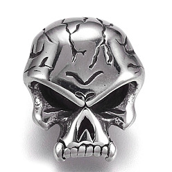 Antique Silver 304 Stainless Steel Beads, Large Hole Beads, Skull, Antique Silver, 19x15.5x11.5mm, Hole: 6mm