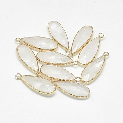 Quartz Crystal Natural Quartz Crystal Pendants, Rock Crystal, with Golden Tone Brass Findings, Faceted, teardrop, 30~32x11.5~12.5x6mm, Hole: 2mm