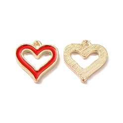 Red Alloy Enamel Charms, Light Gold, Heart Charm, Red, 14x13.5x1.5mm, Hole: 2mm