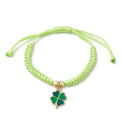 Зелено-Желтый Регулируемые нейлоновые шнур плетеные браслеты, сплав эмали клевер ювелирные изделия для женщин, зеленый желтый, внутренний диаметр: 1-1/4~3 дюйм (3.15~7.75 см)