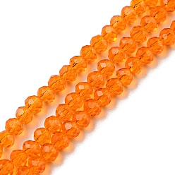 Orange Transparent Glass Beads Strands, Faceted, Rondelle, Orange, 3x2mm, Hole: 0.8mm, about 185~190pcs/strand, 15.5~16 inch(39.3~40.6cm)