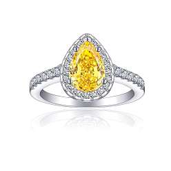 Yellow 925 Sterling Silver Micro Pave Cubic Zirconia Plain Band Rings, Real Platinum Plated, Teardrop, Yellow, Inner Diameter: 17.4mm