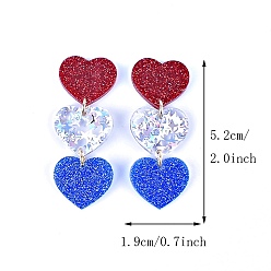 Heart Colorful Acrylic Dangle Stud Earrings for Independence Day, Heart, 52x19mm