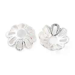 Silver Brass Beads Cap, Long-Lasting Plated, Cadmium Free & Lead Free, Flower, Silver, 6x2mm, Hole: 1.8mm