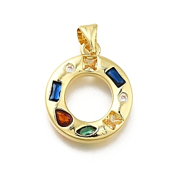 Letter O Латунные микропаве прозрачные подвески с фианитом, с целью перехода в кольце, без свинца и без кадмия, долговечный, стойки покрытие, письмо амулеты, реальный 18 k позолоченный, Письмо O, 19~21x9.5~20x2.7 мм, Перейти кольцо: 5x1 мм, 3 mm внутреннего диаметра.