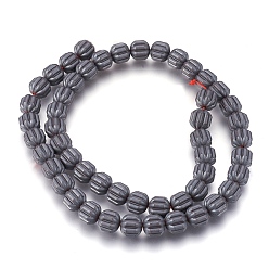 Non-magnetic Hematite Non-magnetic Synthetic Hematite Bead Strands, Frosted, Corrugated Beads, Pumpkin, 8x7.5mm, Hole: 1mm, about 51pcs/strand, 15.9 inch(40.5cm)