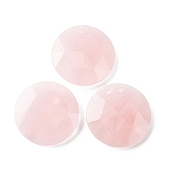 Rose Quartz Natural Rose Quartz Pendants, Faceted Flat Round Charms, 25x6.5~7mm, Hole: 1mm