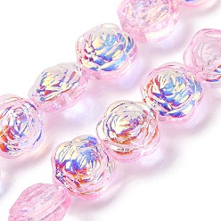 Pink Краска для выпечки, прозрачные стеклянные бусины, нити, цветок розы, с покрытием AB цвета, розовые, 12x12x9.5 мм, отверстие : 1 мм, около 55 шт / нитка, 25.20 дюйм (64 см)