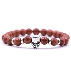 Камень с Пылевым Золотом Синтетический голдстоуновские браслеты простирания, череп