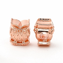 Rose Gold Rack Plating Alloy European Beads, Large Hole Beads, Long-Lasting Plated, Cadmium Free & Lead Free, Owl, Rose Gold, 12x10x10mm, Hole: 4mm
