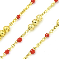 (123L) Белый крем непрозрачный блеск Цепочка из латунных эмалевых круглых бусин, пайки, с катушкой, долговечный, без кадмия и без свинца, реальный 18 k позолоченный, огнеупорный кирпич, 12x3.5 мм